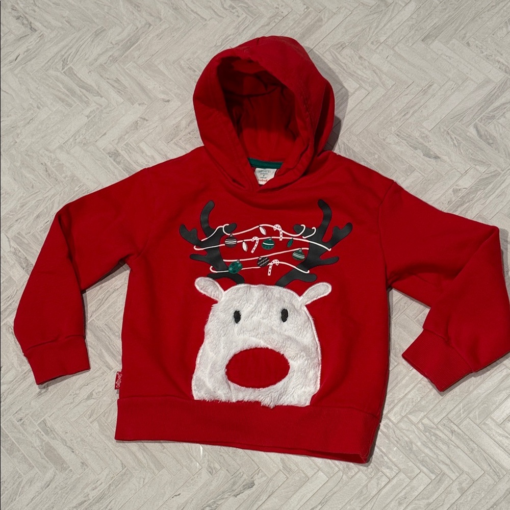 Boboli Red Reindeer Kids Hoodie sweatshirt, size 8